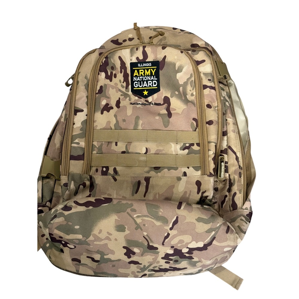 Illinois Army National Guard Tactical Backpack Multi Camo MOLLE Rucksack Tan